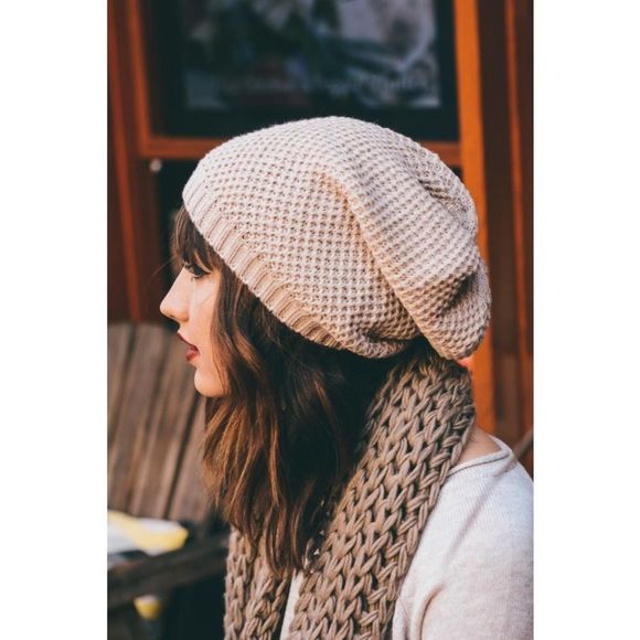 Oatmeal Waffle Knit Beanie - Picture 2 of 3